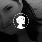 A black-and-white photo of a young woman smiling softly, with a graphic illustration of a woman's face in a circle overlaying the center, subtly referencing Planned Parenthood in its design.