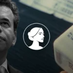 A serious-looking man appears on the left, with a hand holding a Mifepristone 200 mg bottle on the right. In the center, a white icon of a woman's profile in a circle highlights the Pro-Life message of SBA Pro-Life America.