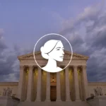 The U.S. Supreme Court building stands under a dramatic, cloudy sky; a white icon of a woman's profile is centered over the image, hinting at debates over abortion drugs and mail-order access.