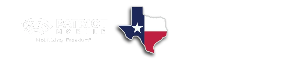 Outline of Texas in the style of the Texas flag, symbolizing Life and Liberty, centered between the faded logos of Patriot Mobile on the left and Susan B. Anthony Pro-Life America on the right.