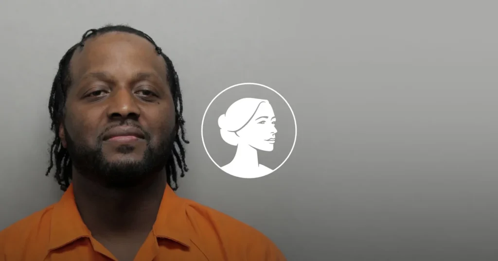 A man in an orange shirt looks at the camera against a plain gray background. Next to him, there is a white illustrated profile of a woman’s face inside a circle, referencing recent DOJ discussions surrounding the abortion drug.
