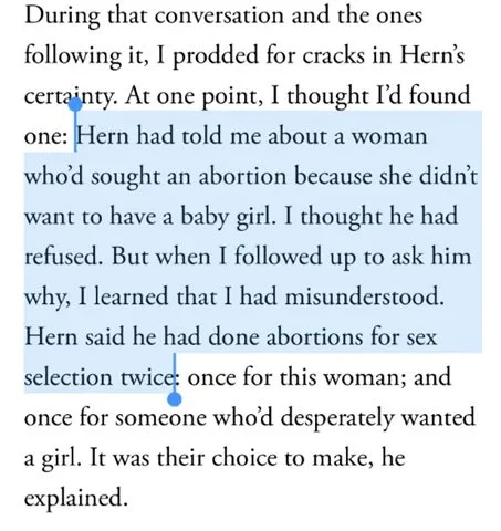 Excerpt from The Atlantic’s profile of Warren Hern in which he says he had performed abortions for sex selection twice.