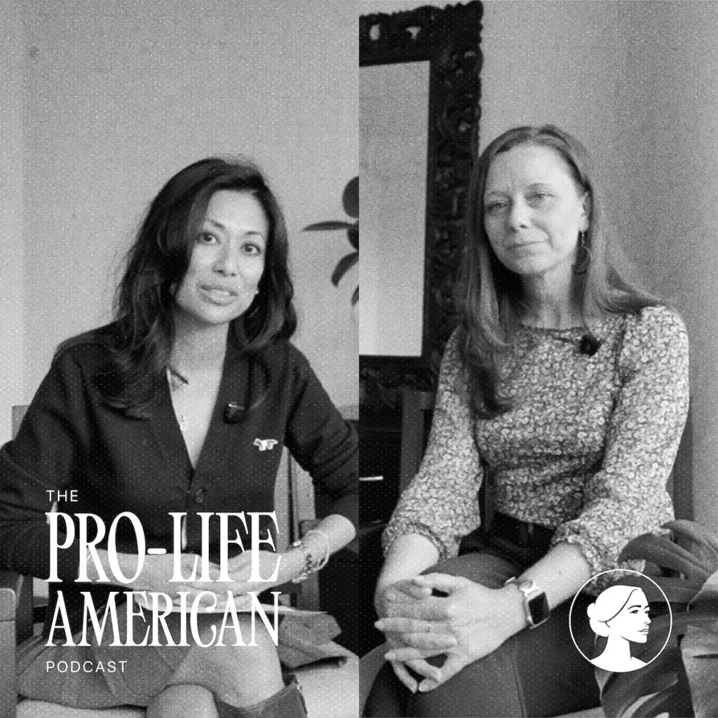 Two women sit in chairs for The Pro-Life American Podcast to discuss the 50th anniversary of the Hyde Amendment.
