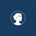 A white circular logo featuring a profile illustration of a woman on a dark blue textured background, representing reproductive health.